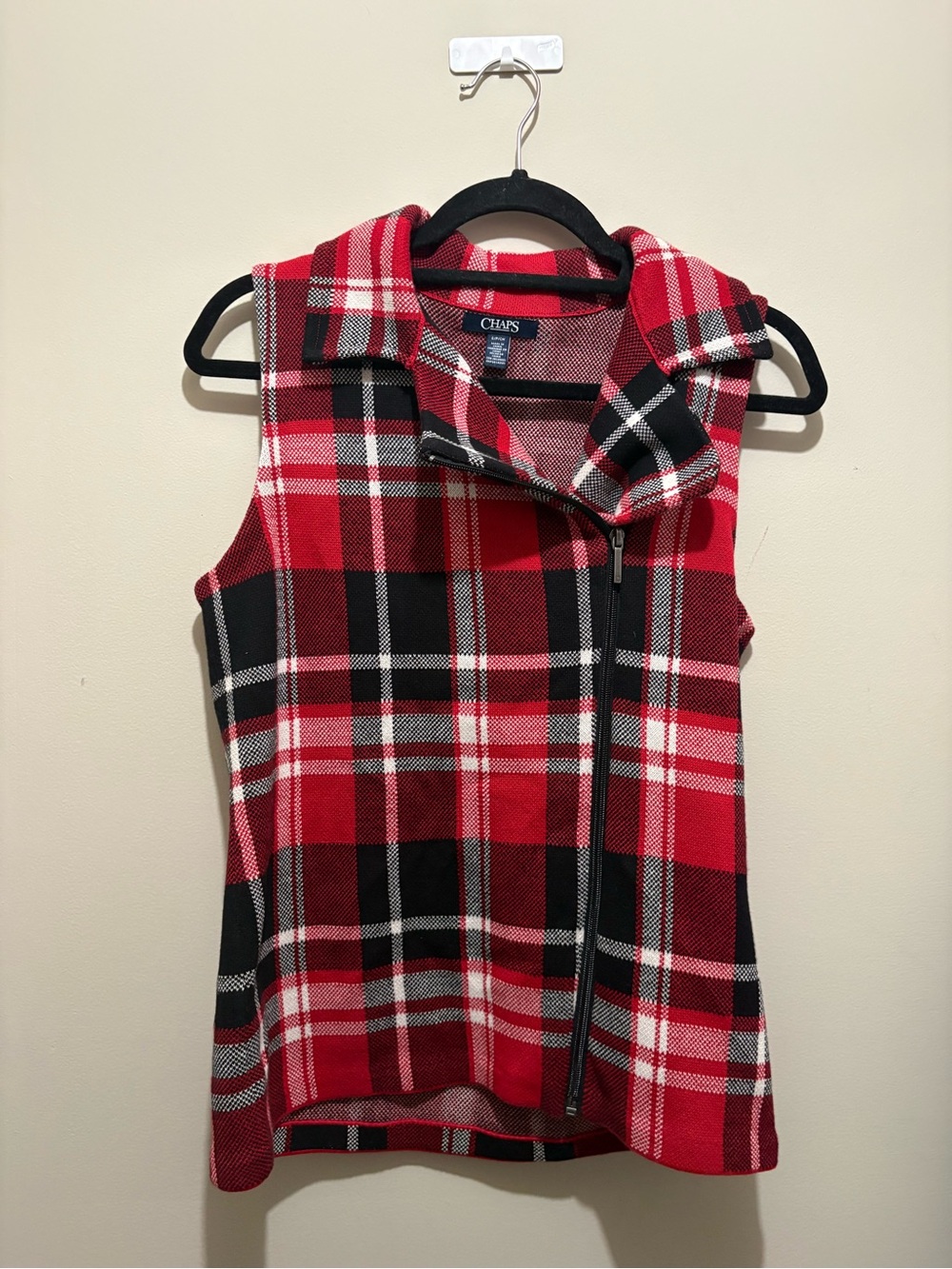 Chaps Red, Black & White Plaid Zip-Front Vest